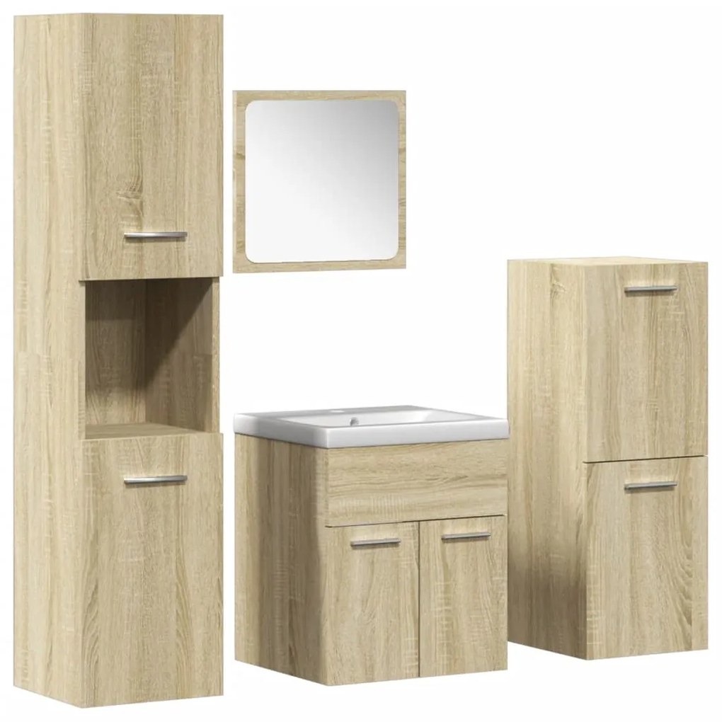 Set mobili da bagno 5 pz rovere sonoma in legno multistrato