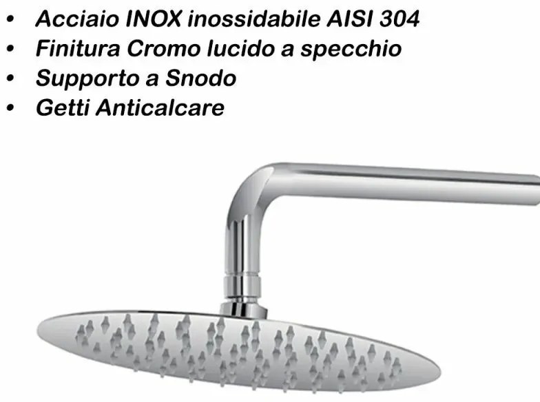 Soffione tondo per la doccia diam. 20 cm in acciaio inossidabile