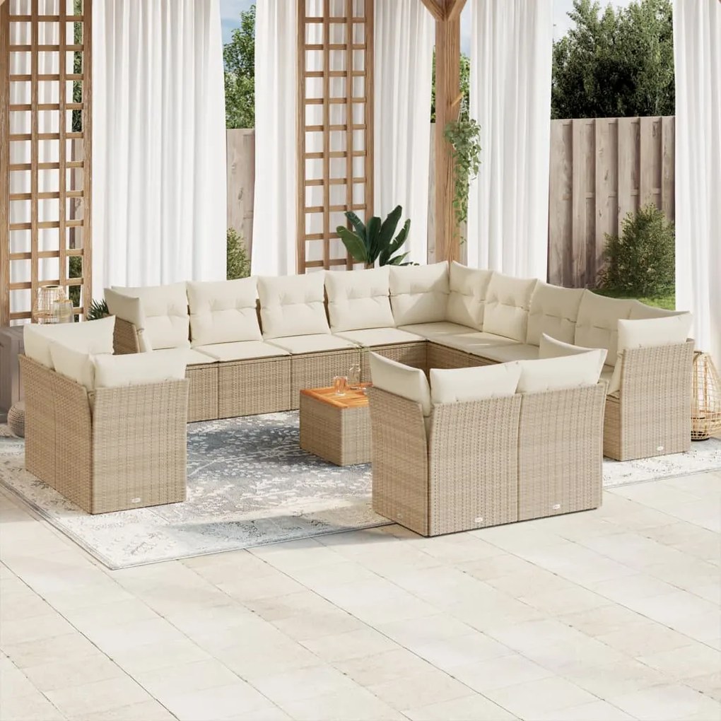 Set Divani da Giardino 14pz con Cuscini in Polyrattan Beige