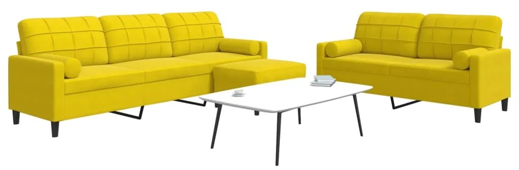 Set Di Divani 3 Pz Con Cuscini E Rinforzi Giallo İn Velluto /