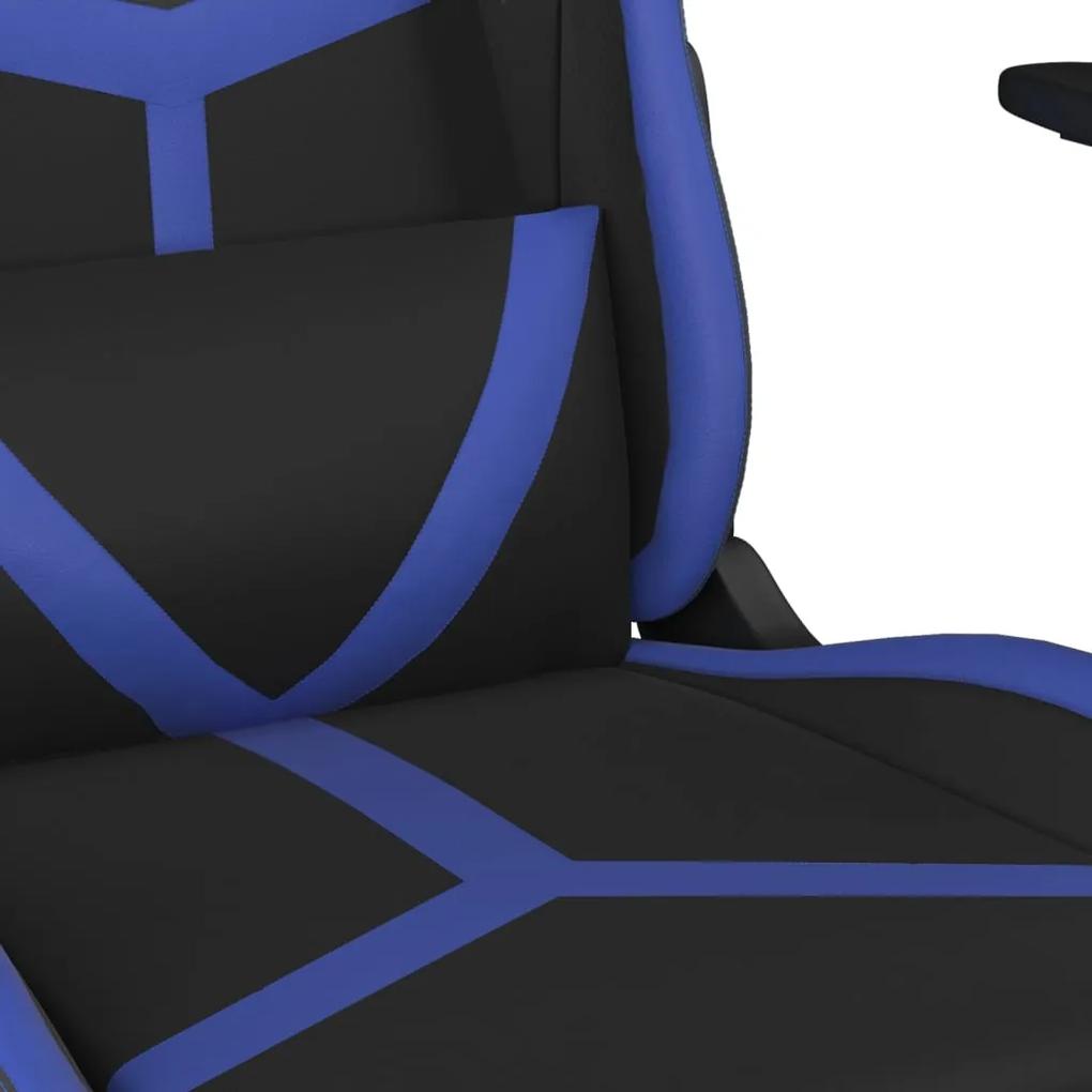 Sedia da Gaming Massaggiante Poggiapiedi Nero e Blu Similpelle