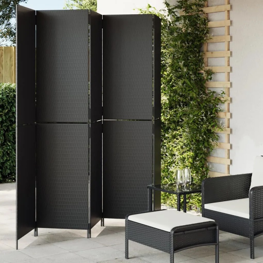 Divisorio Per Ambienti A 5 Pannelli Nero İn Polyrattan /