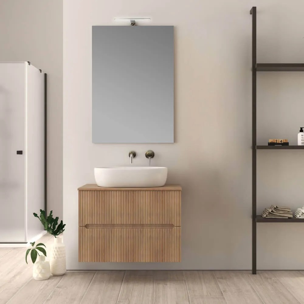 Mobile da bagno per lavabo da appoggio cannettato 80 cm rovere tabacco Palermo