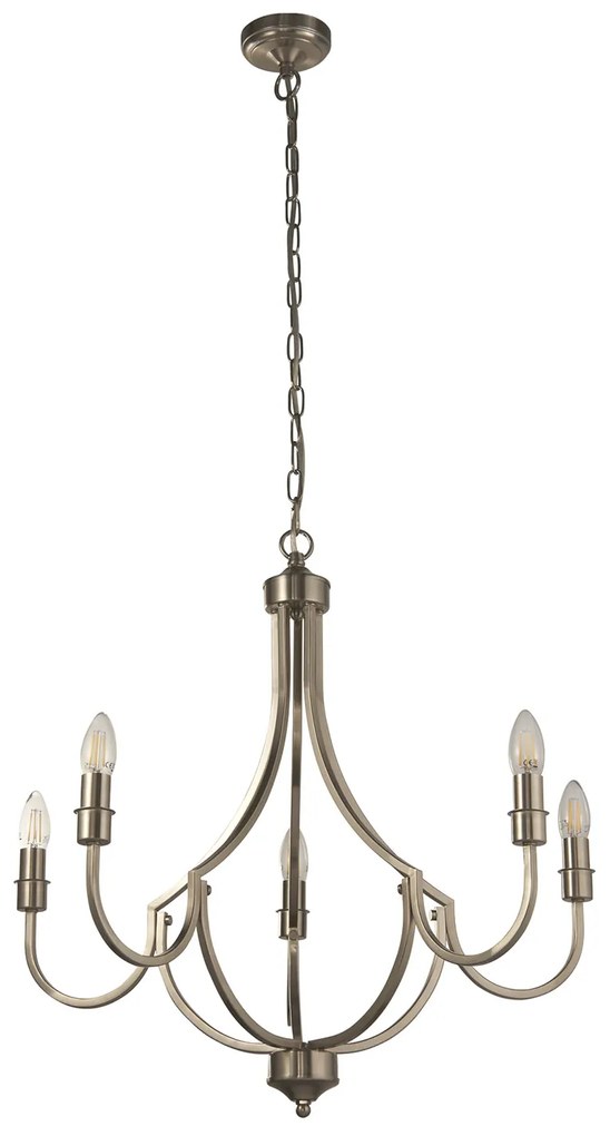 Lampadario Industrial-Nordico Loggia Acciaio Argento 5 Luci E14