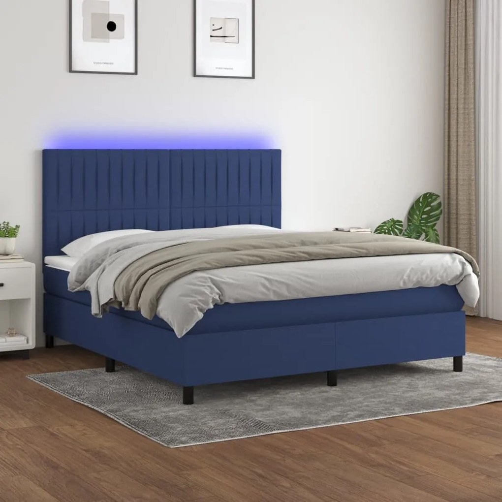 Letto a molle con materasso e led blu 160x200 cm in tessuto