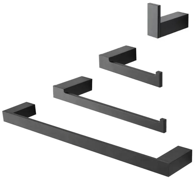 Set accessori bagno da muro 4 pezzi in alluminio nero Sky