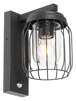 Lampada da parete moderna da esterno nera IP44 con sensore di movimento - Luc