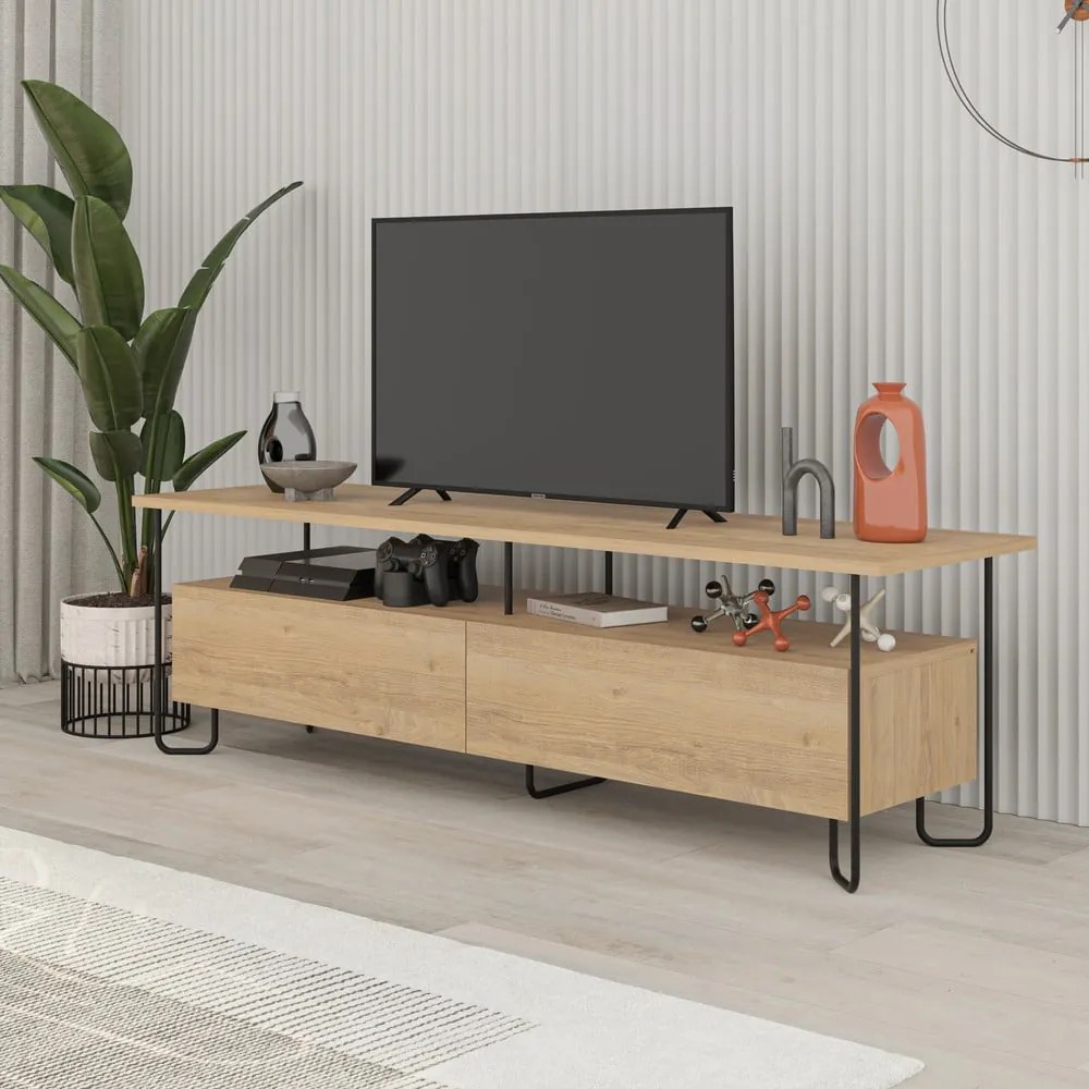 Tavolo TV in rovere di colore naturale 150x45 cm Dilly - Marckeric