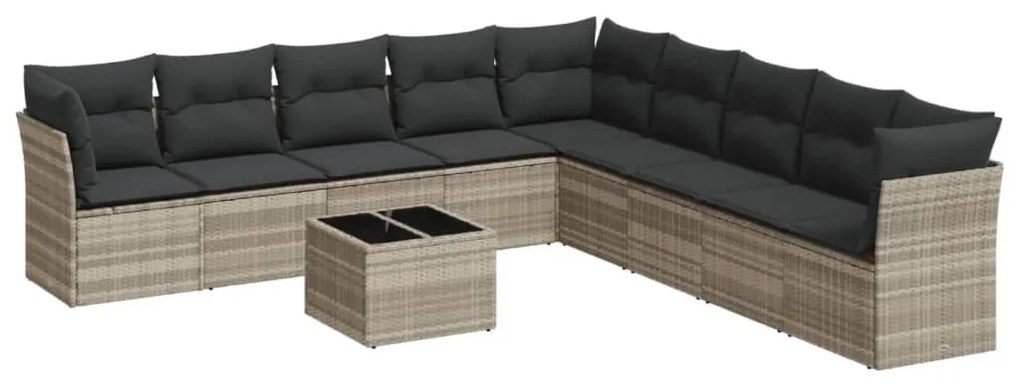 Set divano giardino 10 pz con cuscini grigio chiaro polyrattan