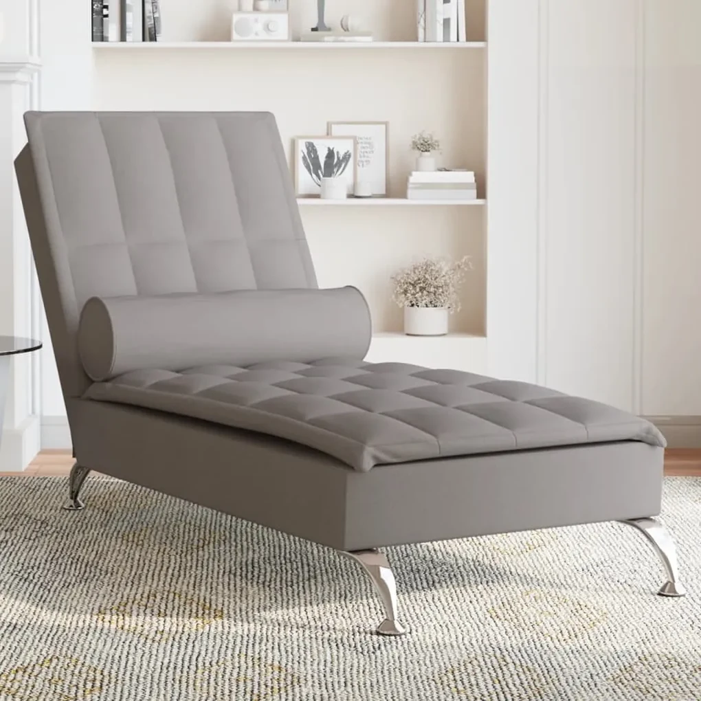 Chaise longue massaggi con capezzale tortora in tessuto