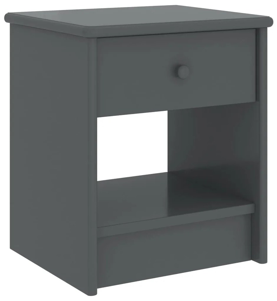 Comodino Grigio Scuro 35x30x40 Cm İn Legno Massello Di Pino /