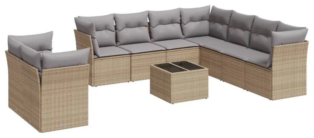 Set divano da giardino 10 pz con cuscini beige in polyrattan