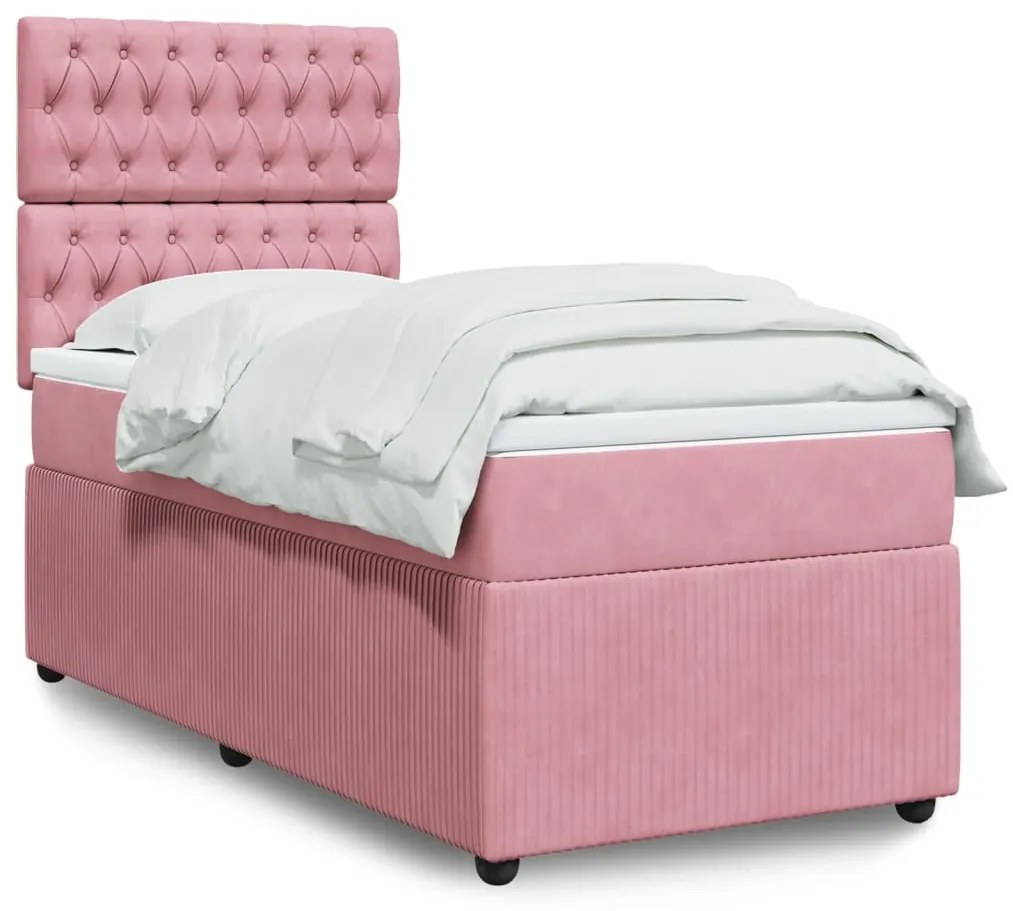 Giroletto A Molle Con Materasso Rosa 90x190 Cm İn Velluto /