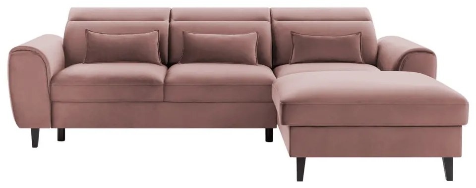 Divano angolare rosa allungabile/con contenitore (con penisola a destra/con chaise lounge) e rivestimento in velluto Foble – ELTAP