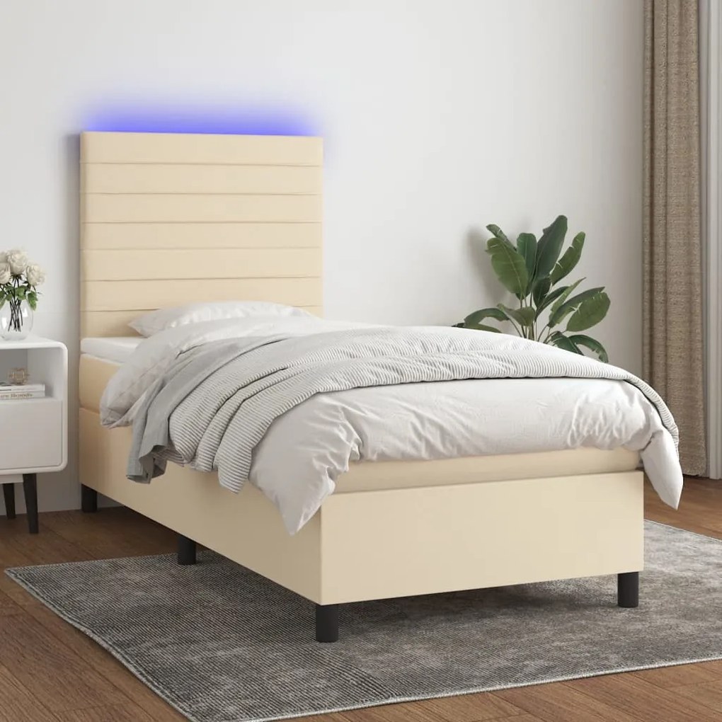 Letto A Molle Con Materasso E Led Crema 80x200 Cm İn Tessuto /