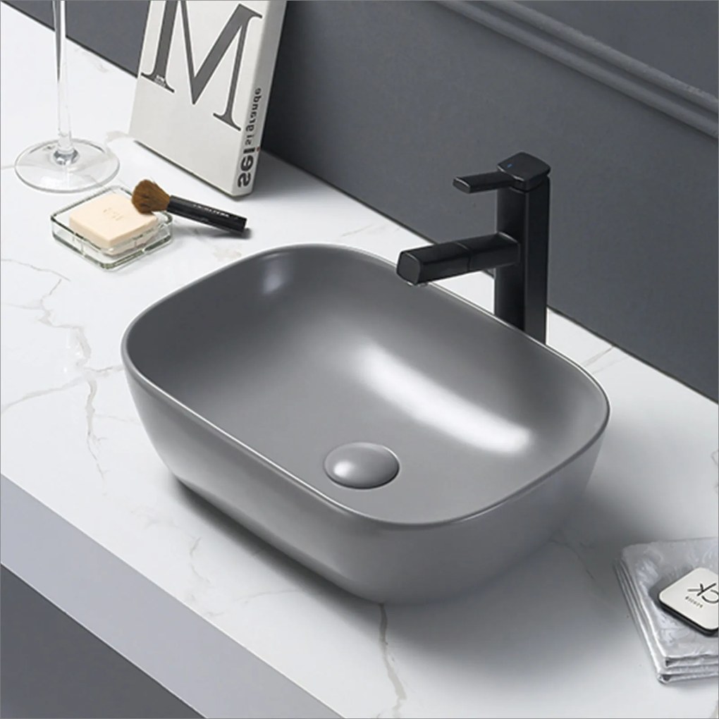 Lavabo D'Appoggio 45,5x32,5 Cm Rubicer "Break The Rules" Grigio Matto Chiaro