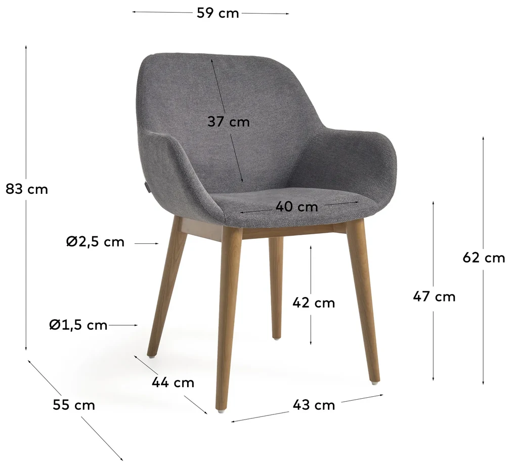 Kave Home - Sedia Konna grigio scuro con gambe in legno massello di  frassino finitura scura FR