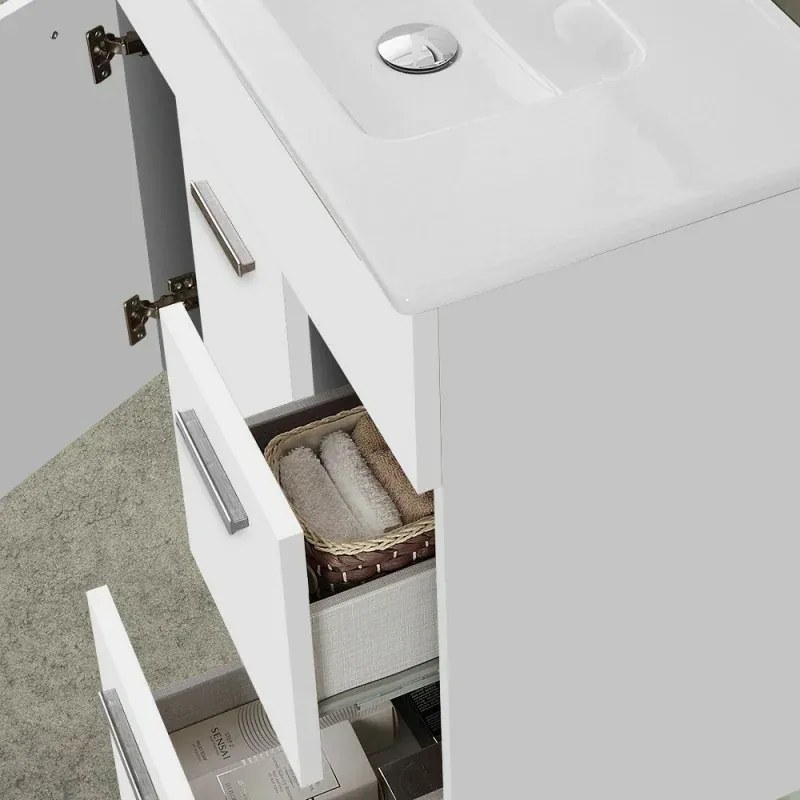 Mobiletto bagno da terra 80 bianco con lavabo e specchio LED Martha