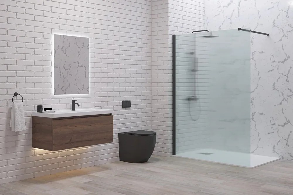 Doccia walk in 120 con profilo nero e vetro scanalato fluted | KW-100BFL - KAMALU