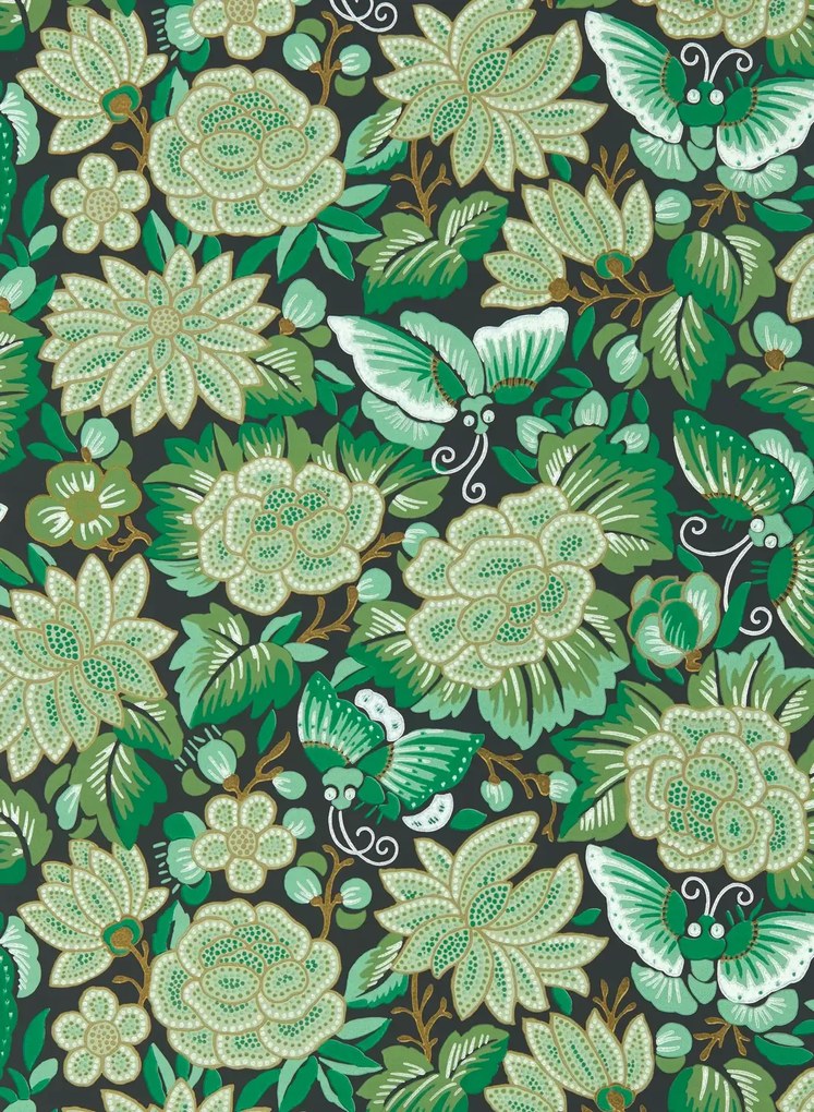 Sanderson Tapete Amara Butterfly - Emerald/ Ink Black