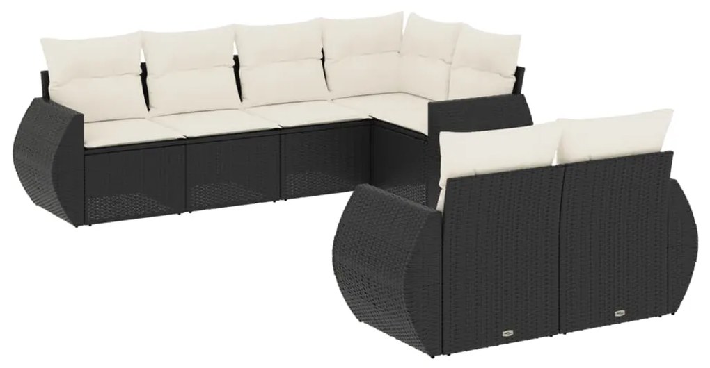 Set divani da giardino con cuscini 7pz nero polyrattan