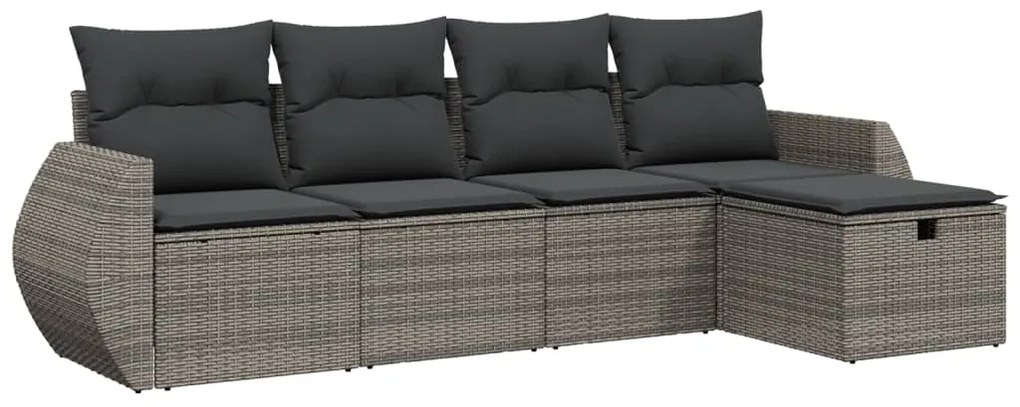 Set divano da giardino 5 pz con cuscini grigio in polyrattan