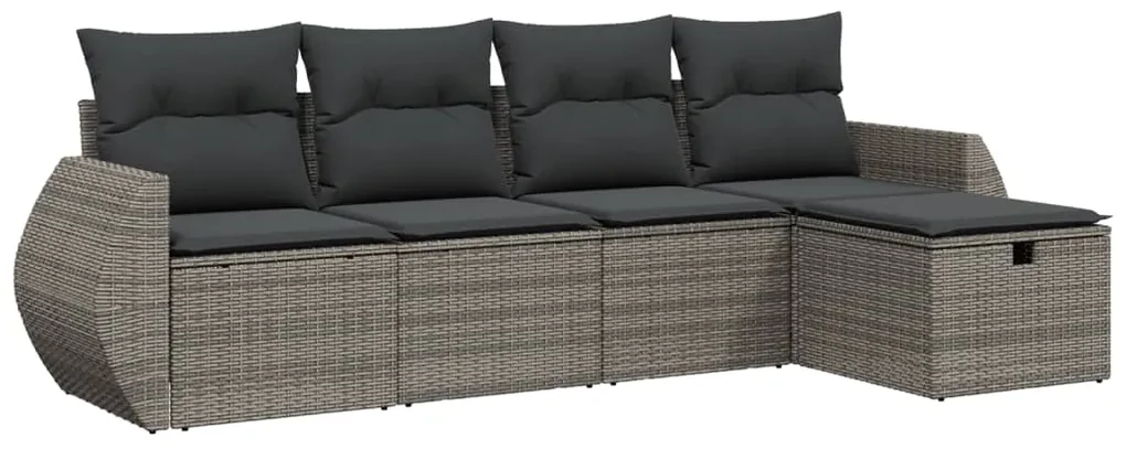 Set divano da giardino 5 pz con cuscini grigio in polyrattan