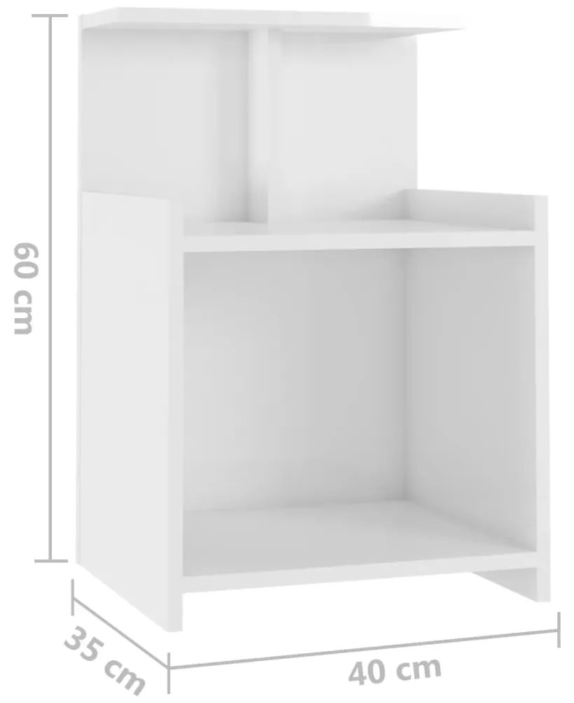 Comodini 2pz Bianco Lucido 40x35x60 cm in Legno Multistrato