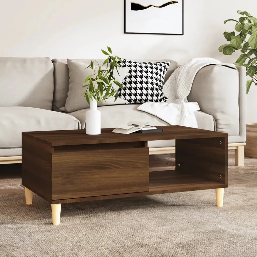 Tavolino Da Salotto Rovere Marrone 90x50x36,5 Cm İn Multistrato /