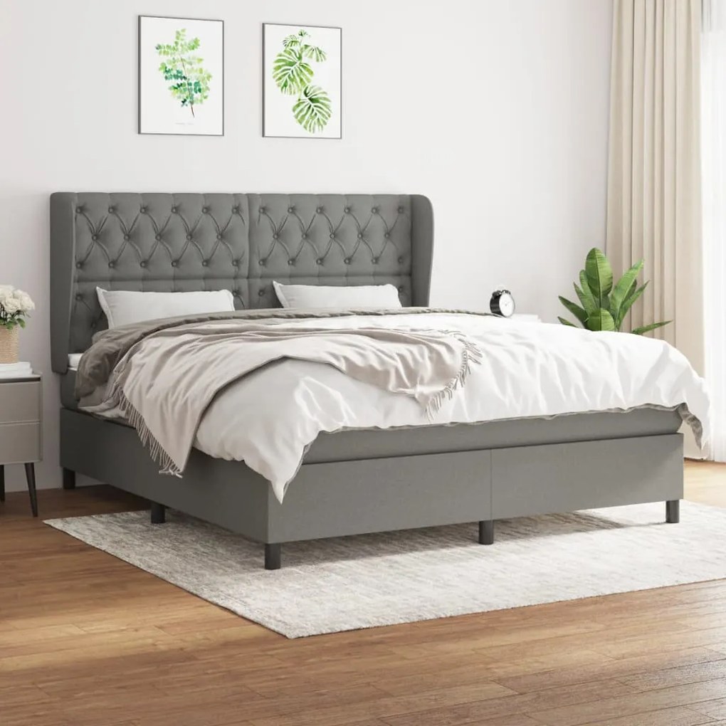 Giroletto A Molle Con Materasso Grigio Scuro 160x200 Cm Tessuto /