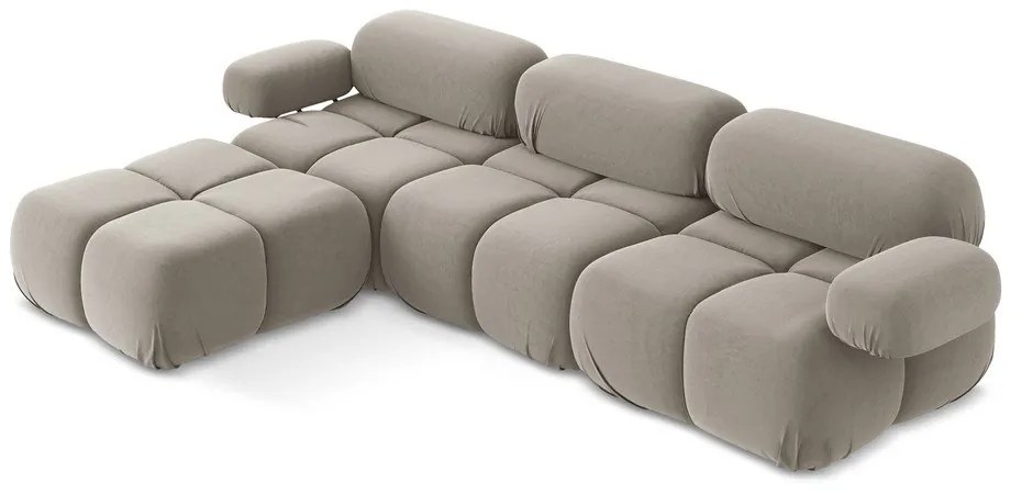 Divano angolare componibile beige con rivestimento in velluto Lokua – Makamii