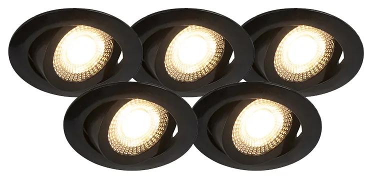 Set di 5 moderni faretti da incasso neri con LED dimmerabile in 3 fasi - Mio