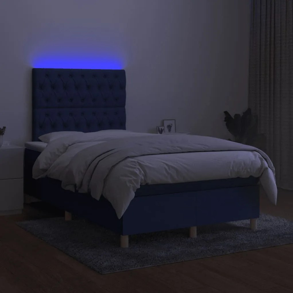 Letto a molle con materasso e led blu 120x190 cm in tessuto