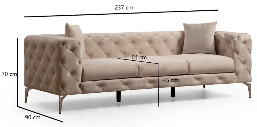 Divano in velluto beige 237 cm Como - Artie