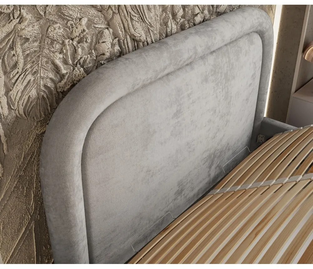 Letto matrimoniale imbottito grigio chiaro con spazio contenitivo e rete 160x200 cm Mija - Maison de Rêve