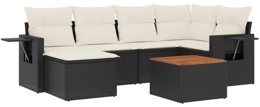 Set divani da giardino con cuscini 7pz nero polyrattan