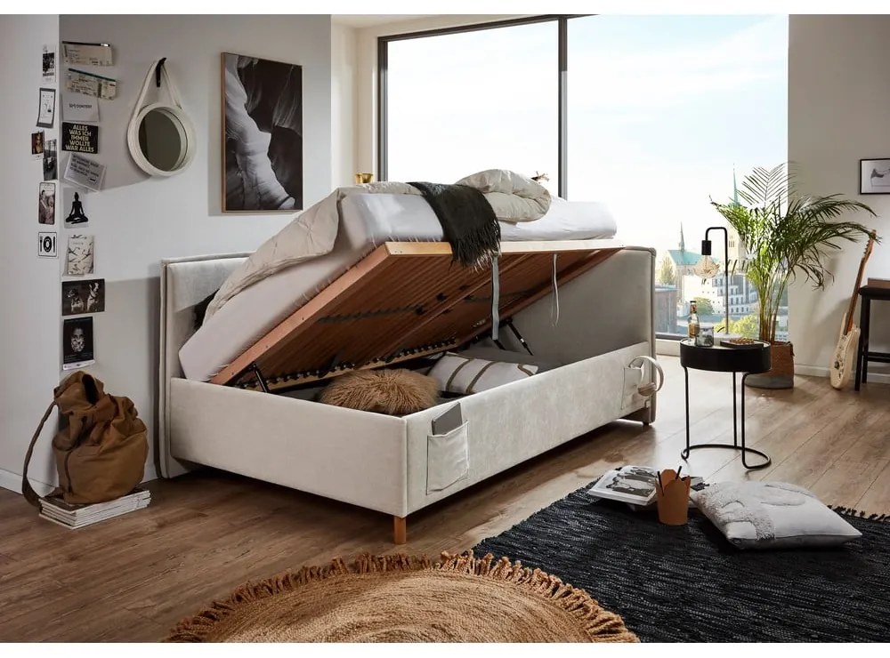 Letto da bambini con sponde beige imbottito con contenitore con rete inclusa 90x200 cm Fun – Meise Möbel