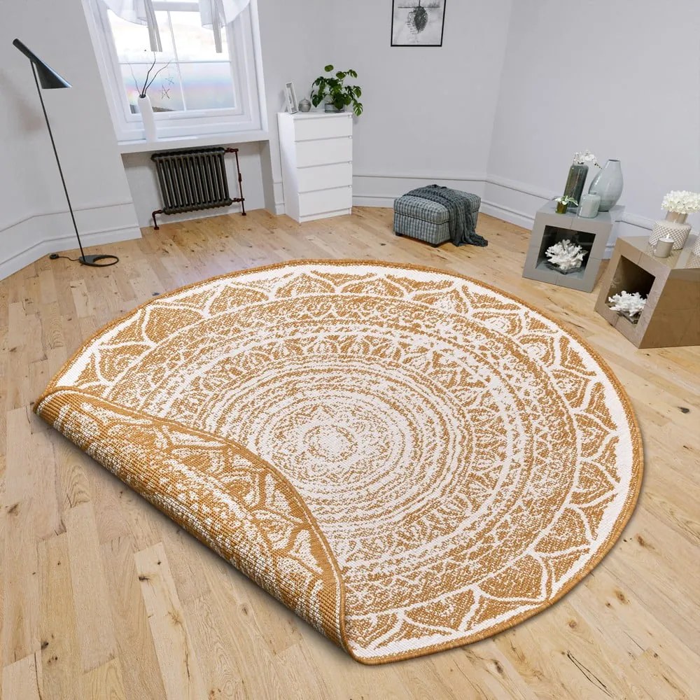 Tappeto rotondo per esterni giallo ocra-bianco ø 140 cm Siruma - NORTHRUGS