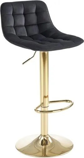 Sgabello da bar H-120 in velluto nero/oro