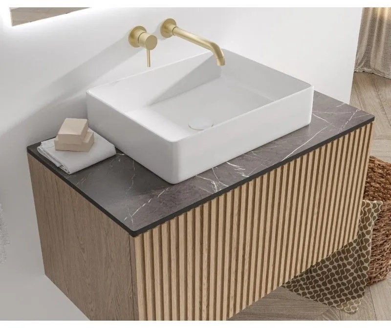 Kamalu - mobile bagno sospeso 80cm rovere effetto cannettato kds-80p