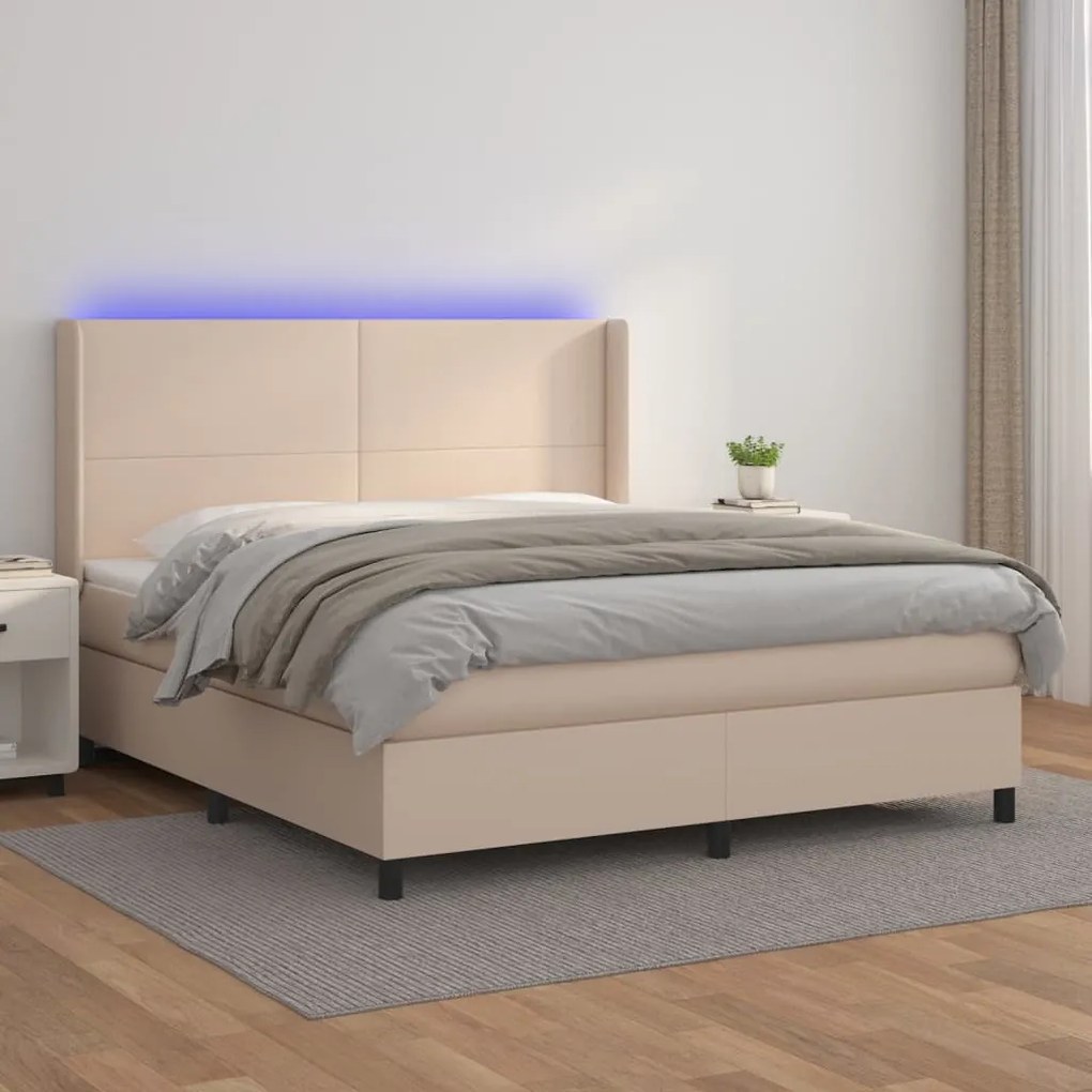 Giroletto Molle Materasso e LED Cappuccino 180x200cm Similpelle