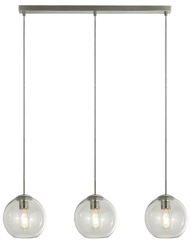 Lampadario Contemporaneo Balls Acciaio Cromo Vetro Trasparente 3 Luci E14