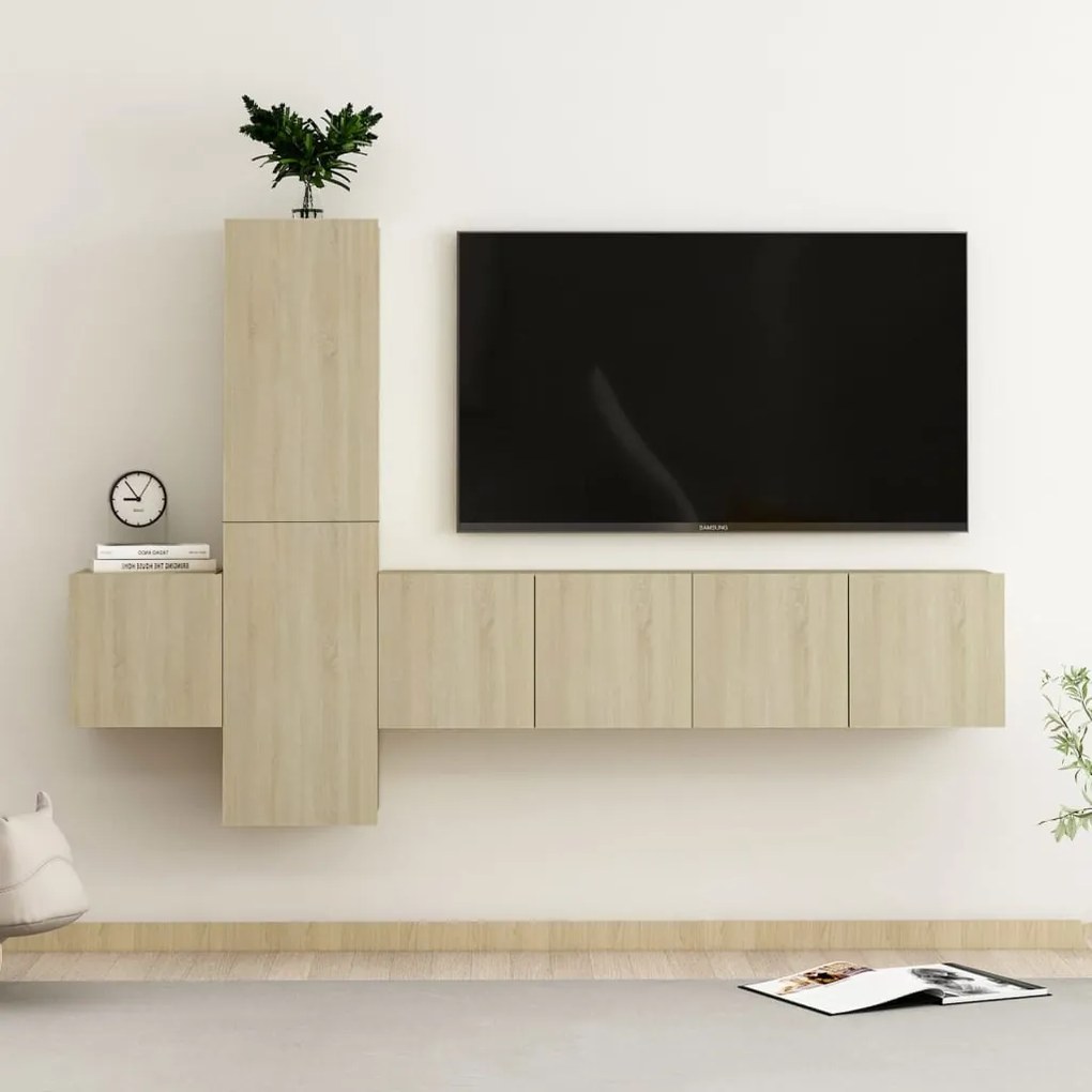Set Di Mobili Porta Tv 5 Pz Rovere Sonoma İn Legno Multistrato /