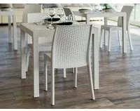 Tavolo da esterno Marte, Tavolo quadrato fisso, Tavolo da giardino multiuso effetto rattan, 100% Made in Italy, Cm 80x80h74, Bianco