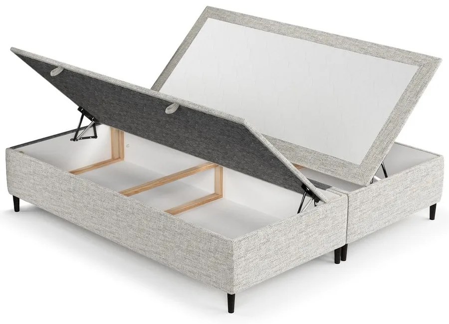 Letto matrimoniale imbottito grigio chiaro con contenitore 200x200 cm Tate - Maison de Rêve