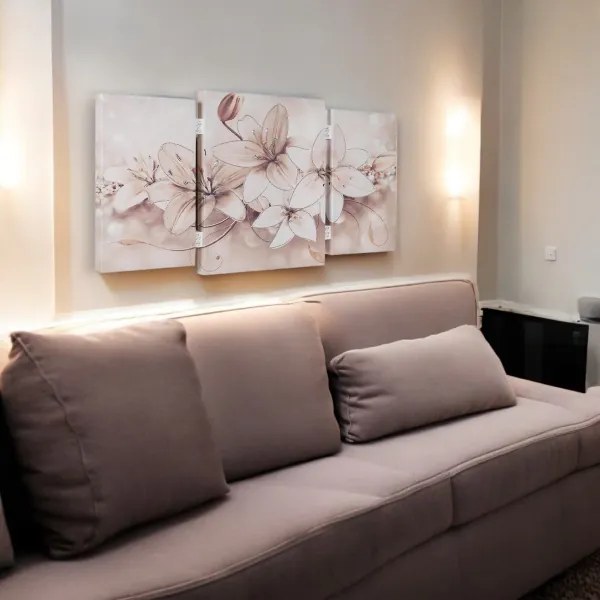 Quadro stampa su tela a TRIS 70x140 cm telaio in legno con disegno floreale