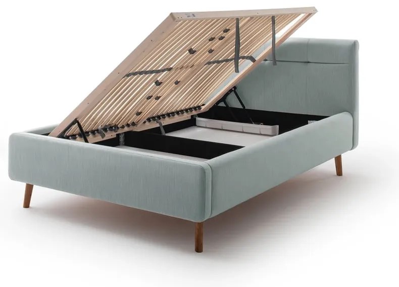 Letto matrimoniale imbottito azzurro con contenitore con rete inclusa 140x200 cm Lotte – Meise Möbel