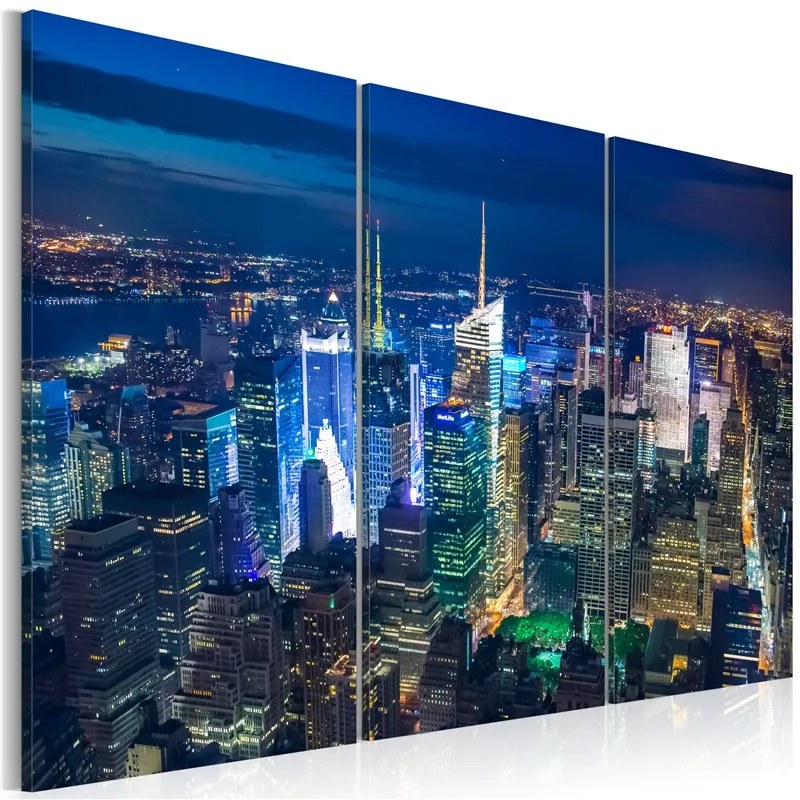 Quadro Notte a New York a volo d'uccello  Colore Beige, Dimensioni e Misure 120x80