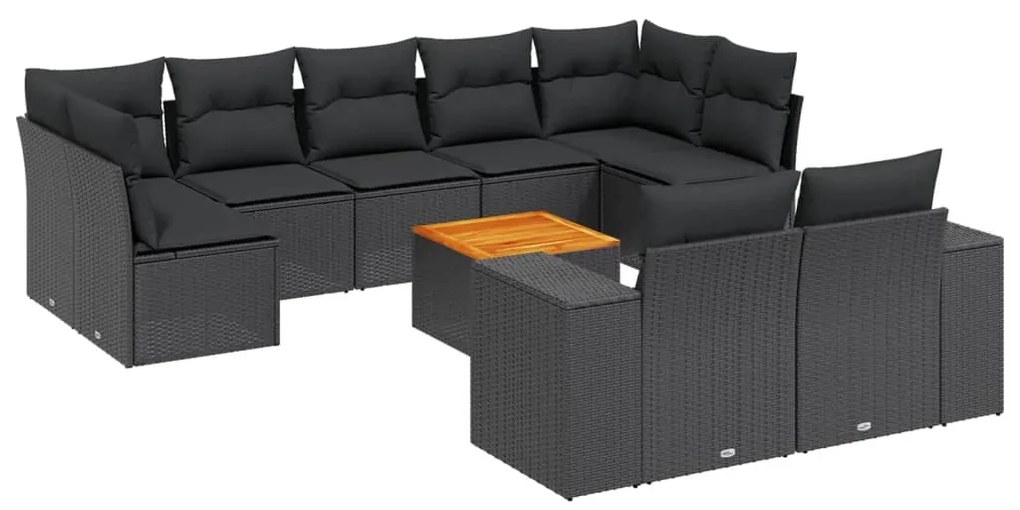 Set Divani da Giardino 10pz con Cuscini in Polyrattan Nero