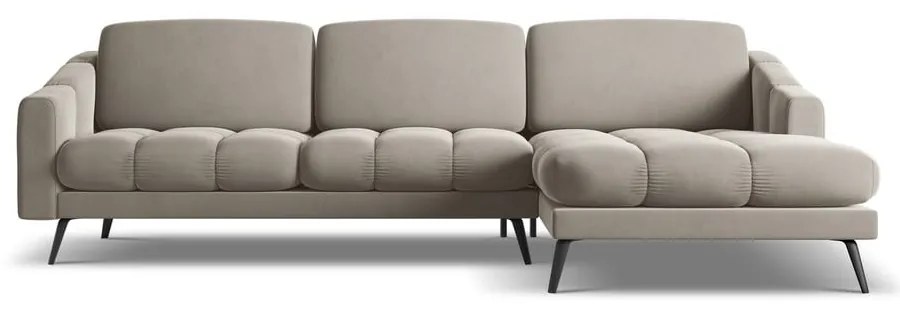 Divano angolare beige (con penisola a destra) con rivestimento in velluto Nalu – Makamii